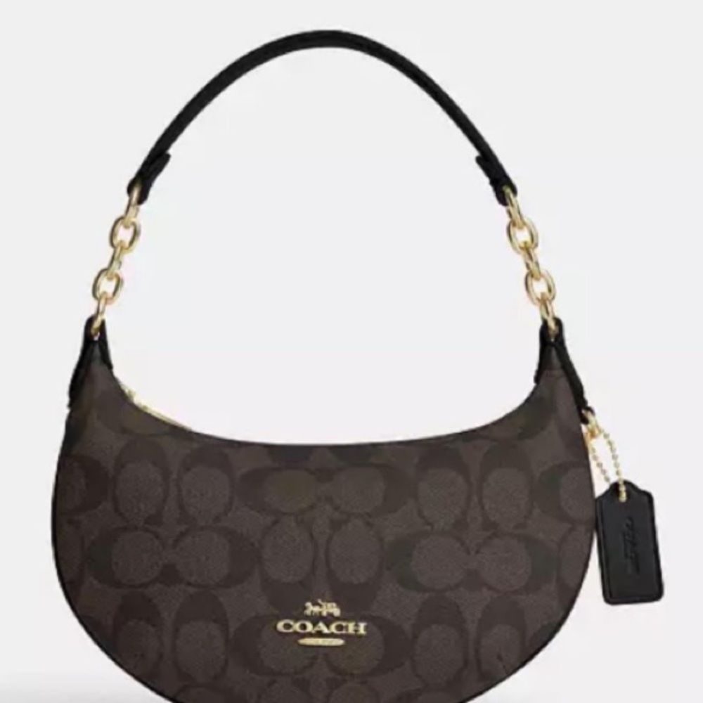 Coach Dark Brown Hobo Bag with Gold Accents